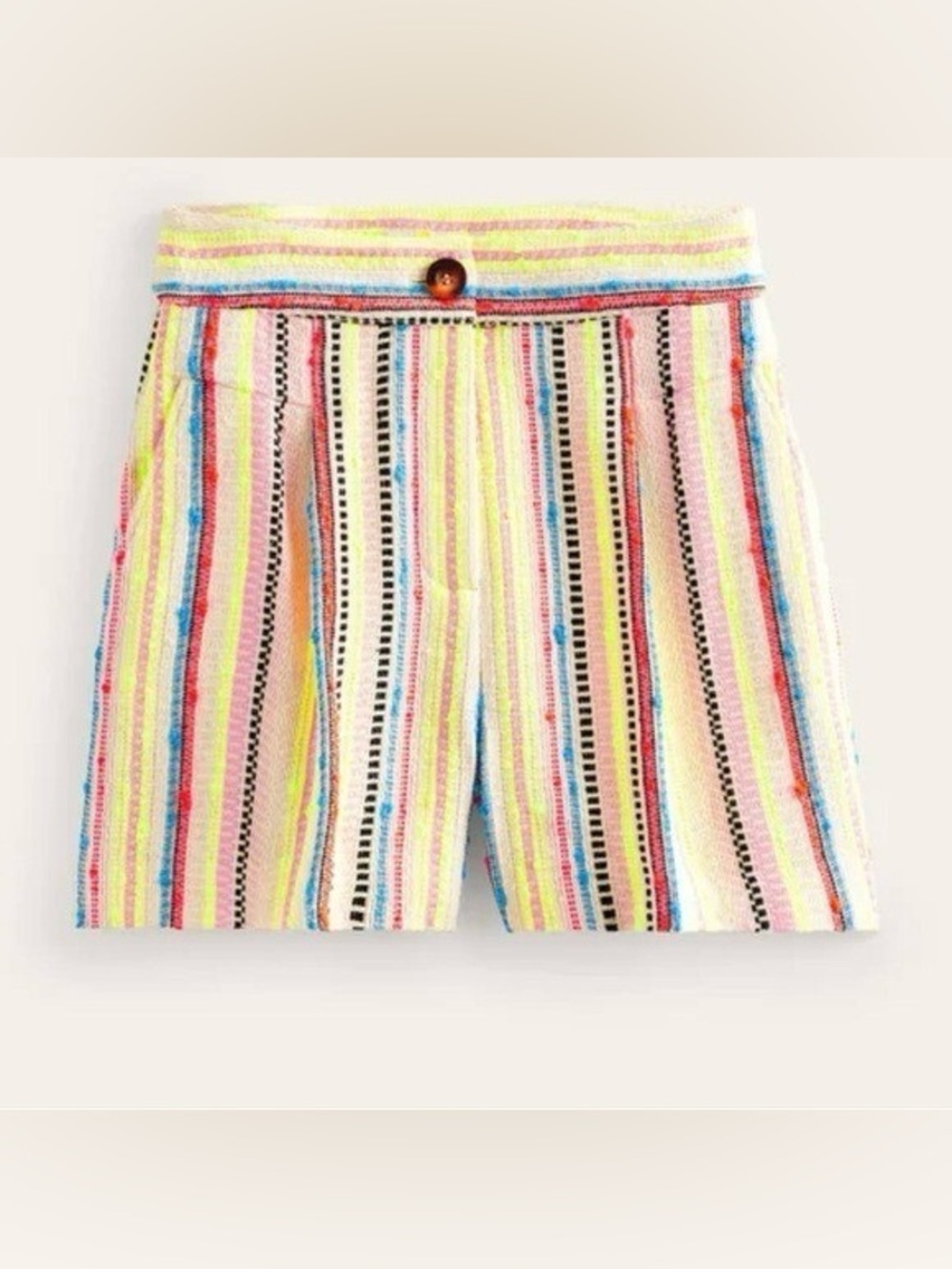 NWT BODEN Textured Shorts Neon Rainbow Woven Boho Vacation Travel Size US 12